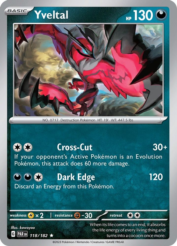 Yveltal 118/182 - Holofoil SV04 Paradox Rift - Rare