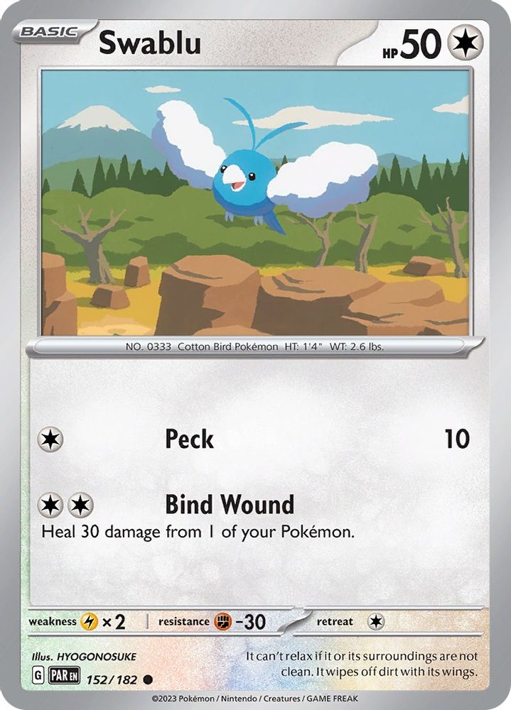 Swablu 152/182 - Reverse Holofoil SV04 Paradox Rift - Common