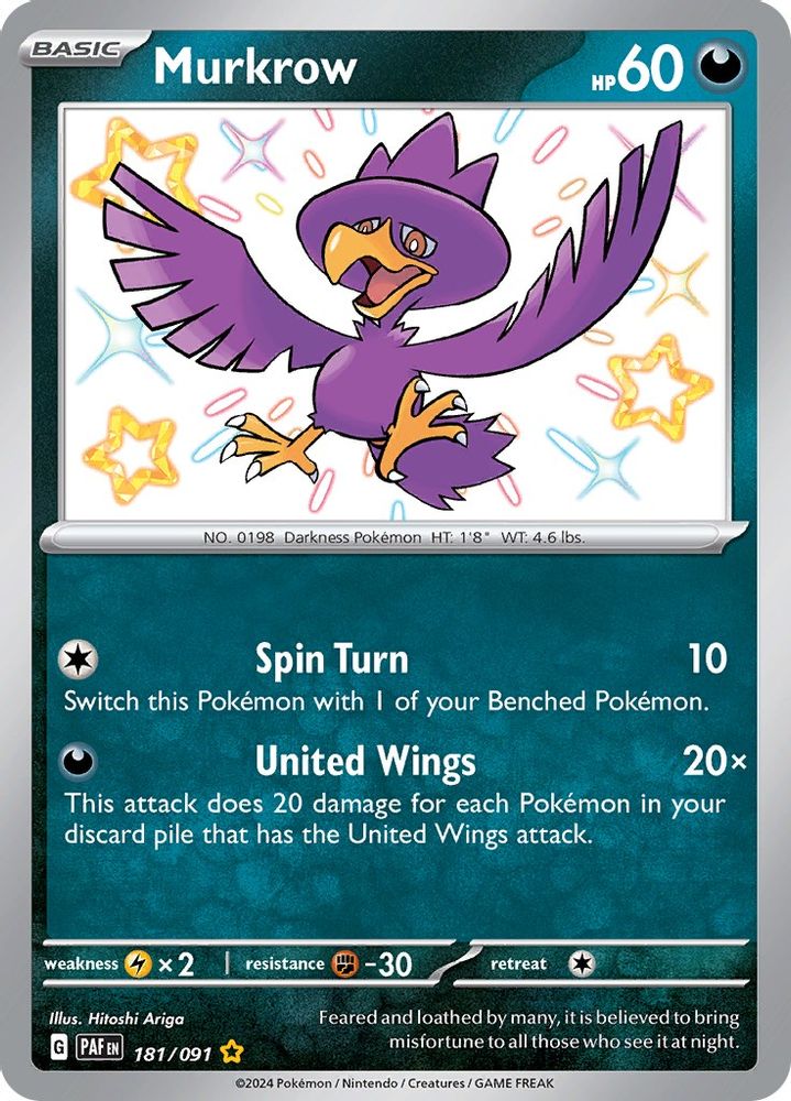 Murkrow 181 - Holofoil SV Paldean Fates - Shiny Rare
