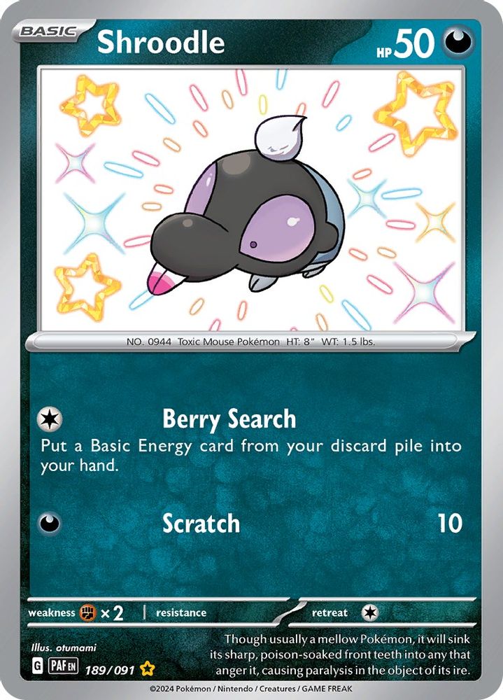 Shroodle 189/091 - Holofoil SV Paldean Fates - Shiny Rare