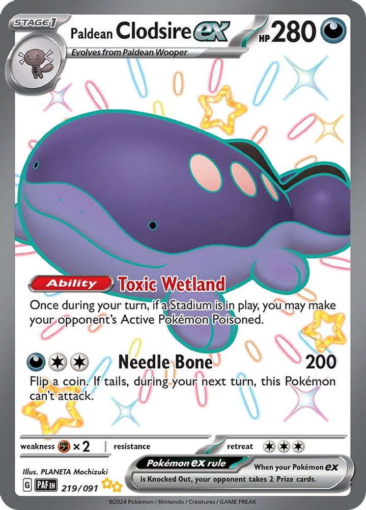 Paldean Clodsire ex 219/091 - Holofoil SV Paldean Fates - Shiny Ultra Rare