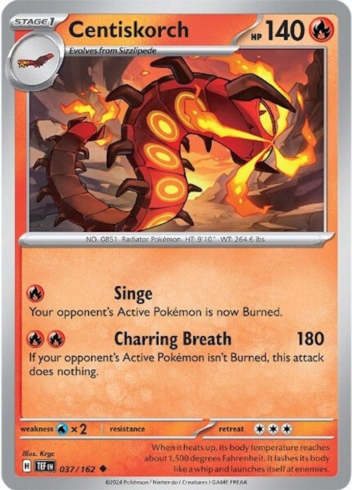 Centiskorch 037 - Reverse Holofoil SV05 Temporal Forces - Uncommon