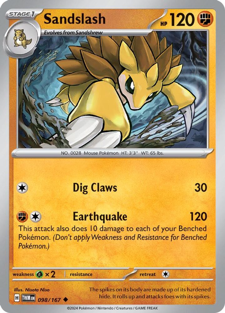 Sandslash 098 - Reverse Holofoil SV06 Twilight Masquerade - Uncommon