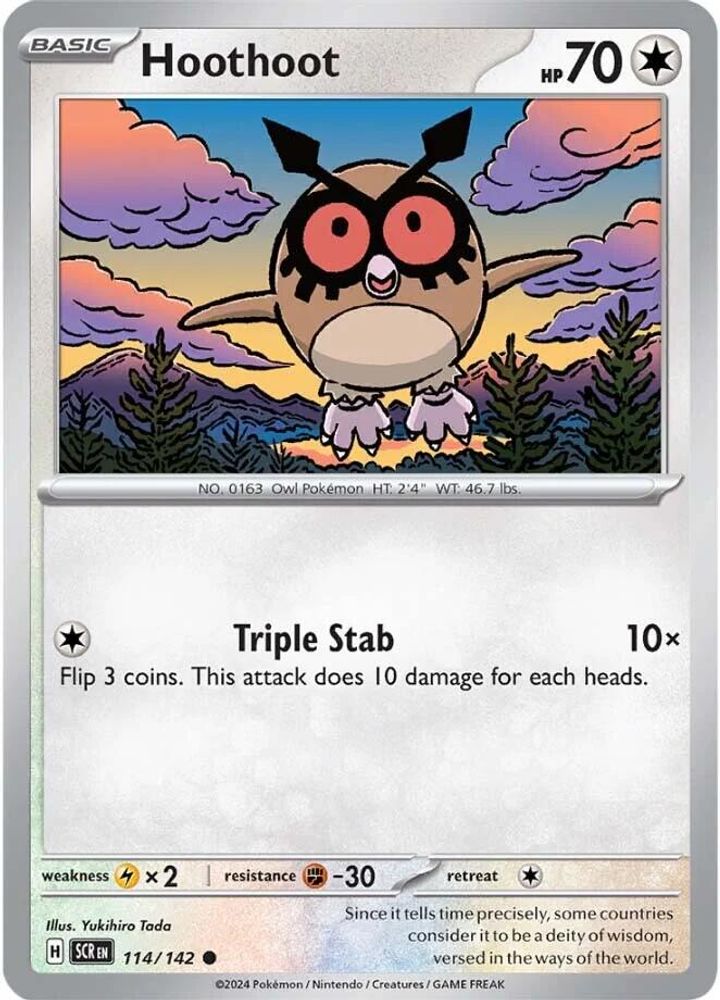 Hoothoot 114 - Reverse Holofoil SV07 Stellar Crown - Common