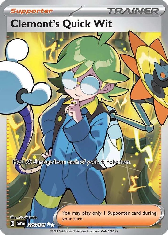 Clemont's Quick Wit 229/191 - Holofoil SV08 Surging Sparks - Ultra Rare