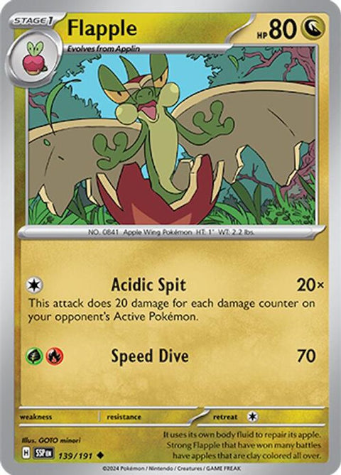 Flapple 139/191 - Reverse Holofoil SV08 Surging Sparks - Uncommon