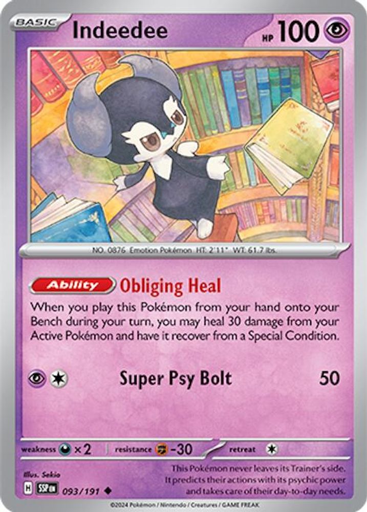 Indeedee 093 - Reverse Holofoil SV08 Surging Sparks - Uncommon