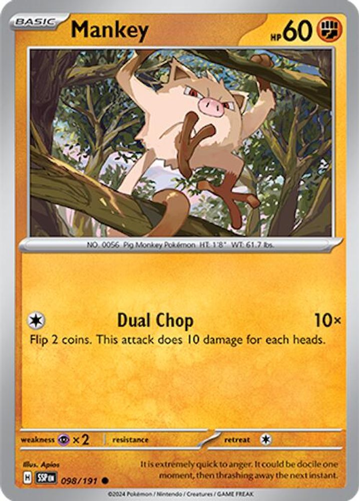Mankey 098 - Reverse Holofoil SV08 Surging Sparks - Common