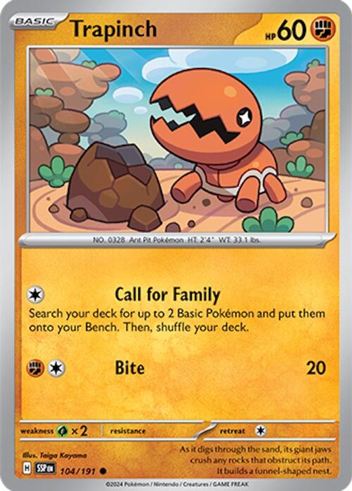Trapinch 104 - Reverse Holofoil SV08 Surging Sparks - Common