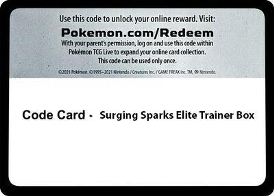 Code Card - Surging Spark Elite Trainer Box SV08 Surging Sparks - Code Card