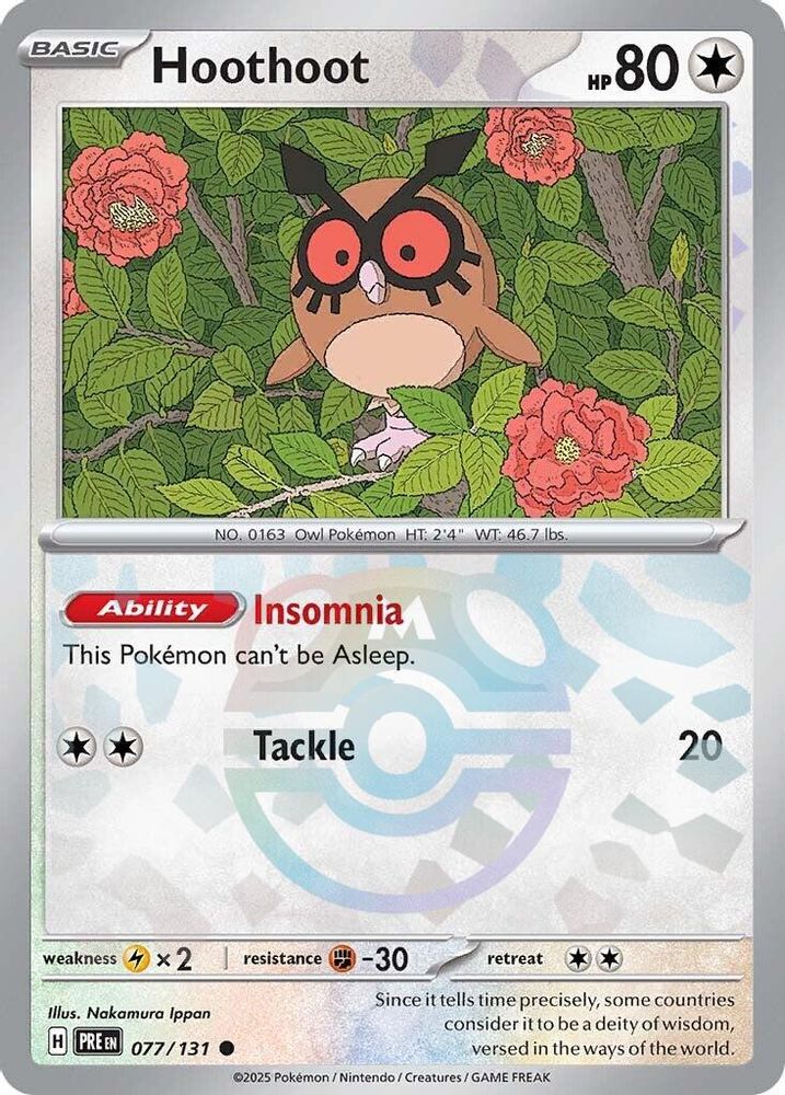 Hoothoot (Master Ball Pattern) 077 - Holofoil SV Prismatic Evolutions - Common