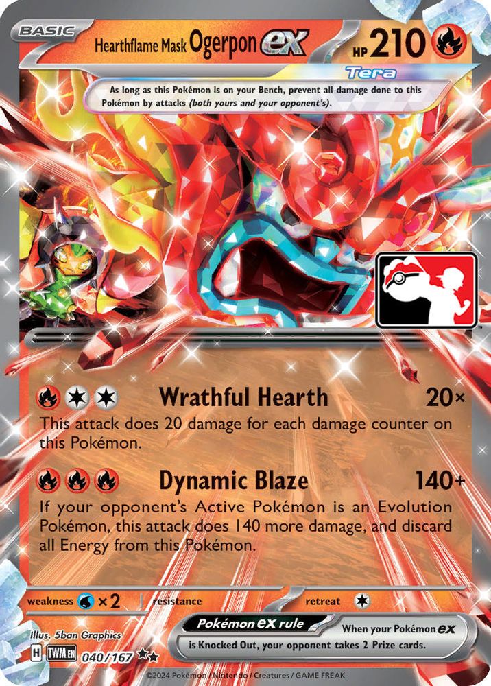 Hearthflame Mask Ogerpon ex 040/167 - Holofoil Prize Pack Series Cards - Double Rare