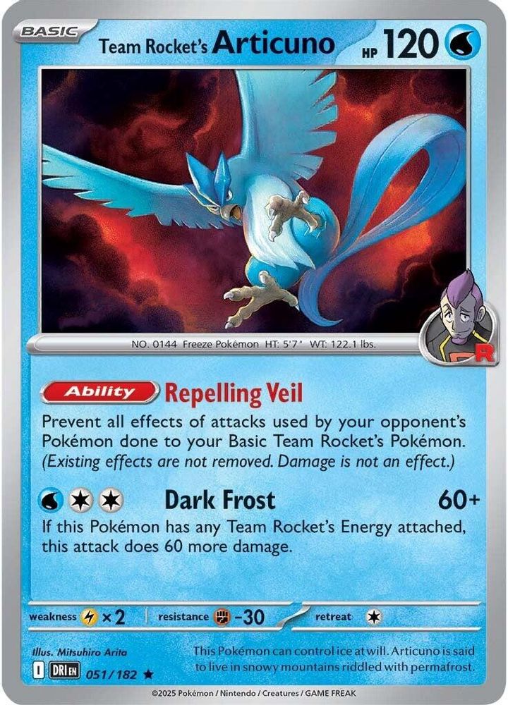 Team Rocket's Articuno 051 - Reverse Holofoil SV10 Destined Rivals - Rare