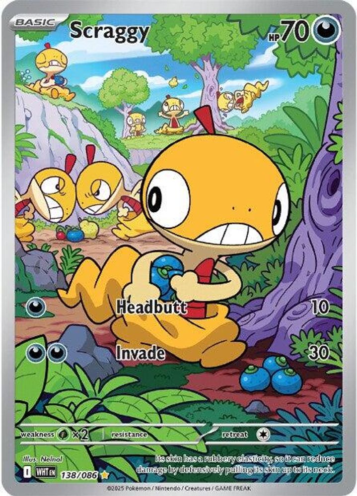 Scraggy 138/086 - Holofoil SV White Flare - Illustration Rare