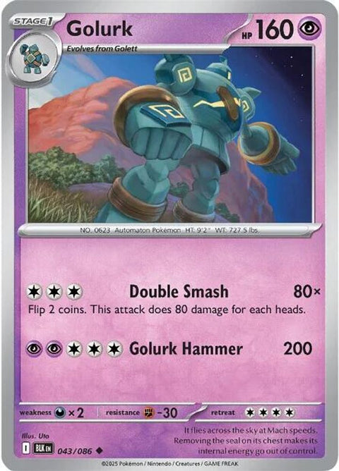Golurk 043 - Reverse Holofoil SV Black Bolt - Uncommon