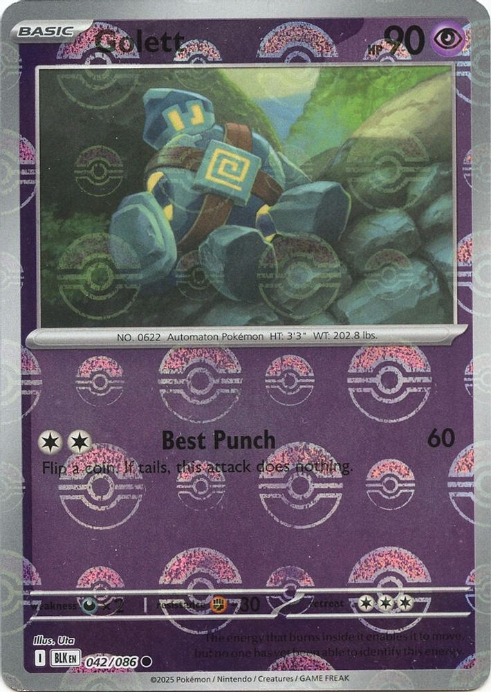 Golett (Poke Ball Pattern) 042 - Holofoil SV Black Bolt - Common