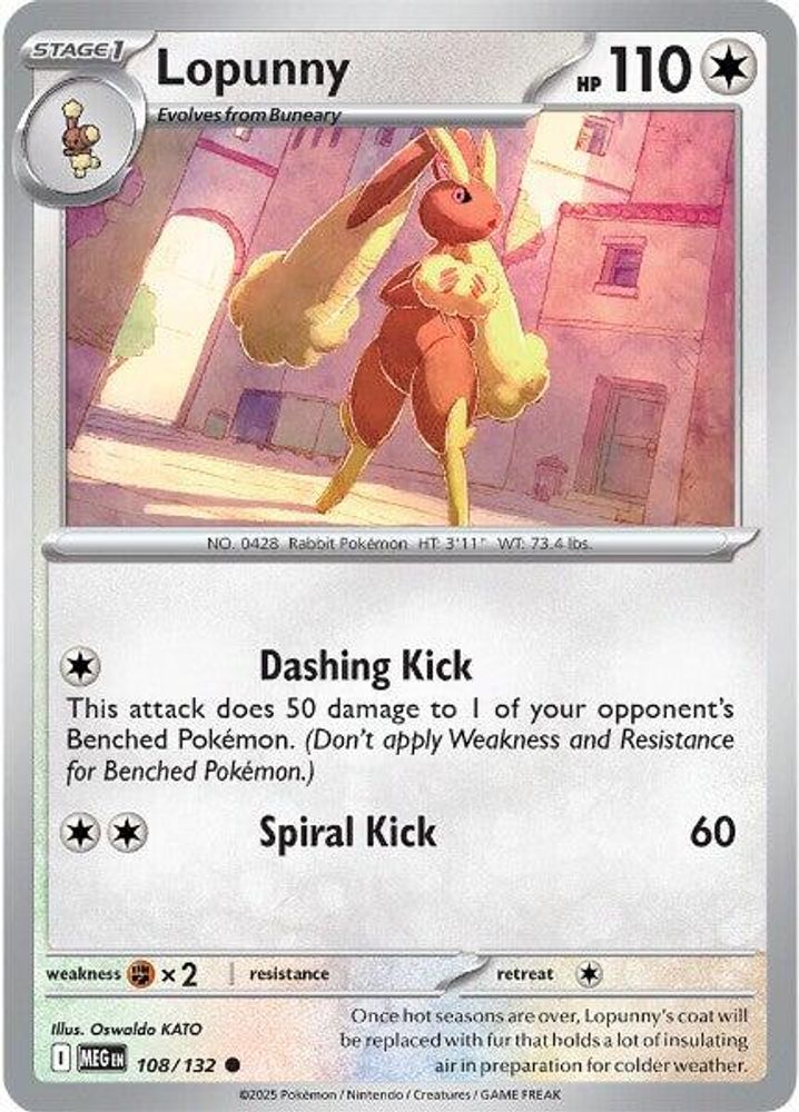 Lopunny 108 - Reverse Holofoil ME01 Mega Evolution - Common