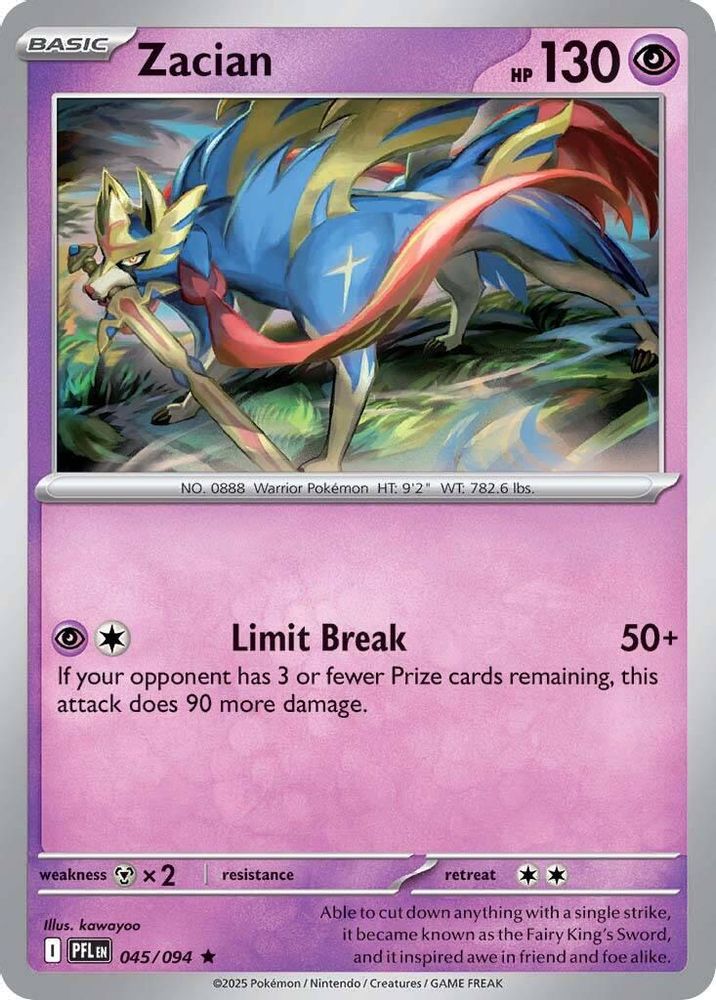Zacian 045/094 - Reverse Holofoil ME02 Phantasmal Flames - Rare