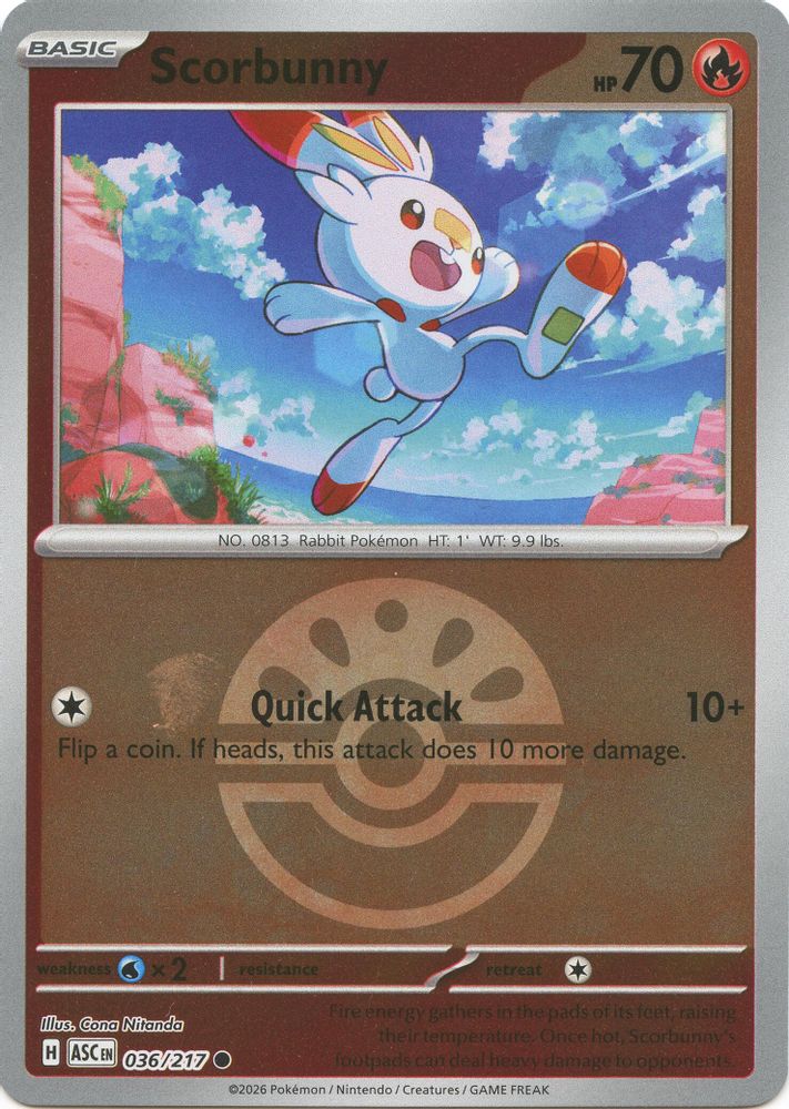 Scorbunny (Friend Ball) 036/217 - Reverse Holofoil ME Ascended Heroes - Common
