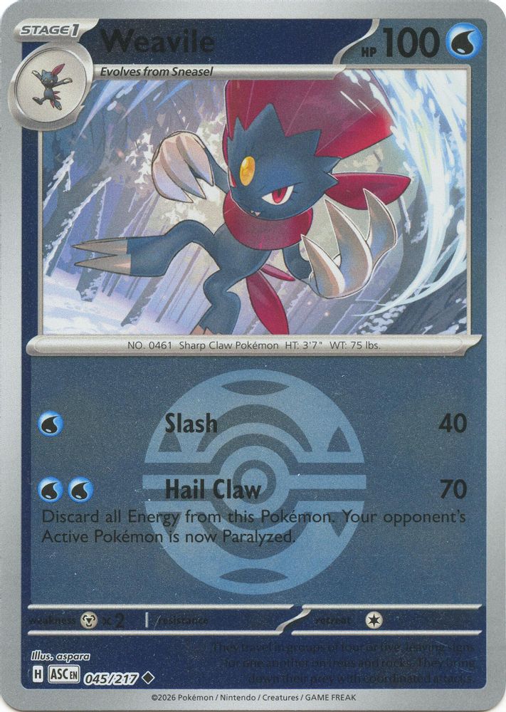 Weavile (Dusk Ball) 045/217 - Reverse Holofoil ME Ascended Heroes - Uncommon