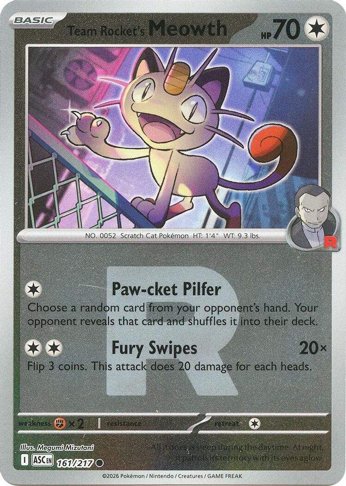 Team Rocket's Meowth (Team Rocket) 161 - Reverse Holofoil ME Ascended Heroes - Common