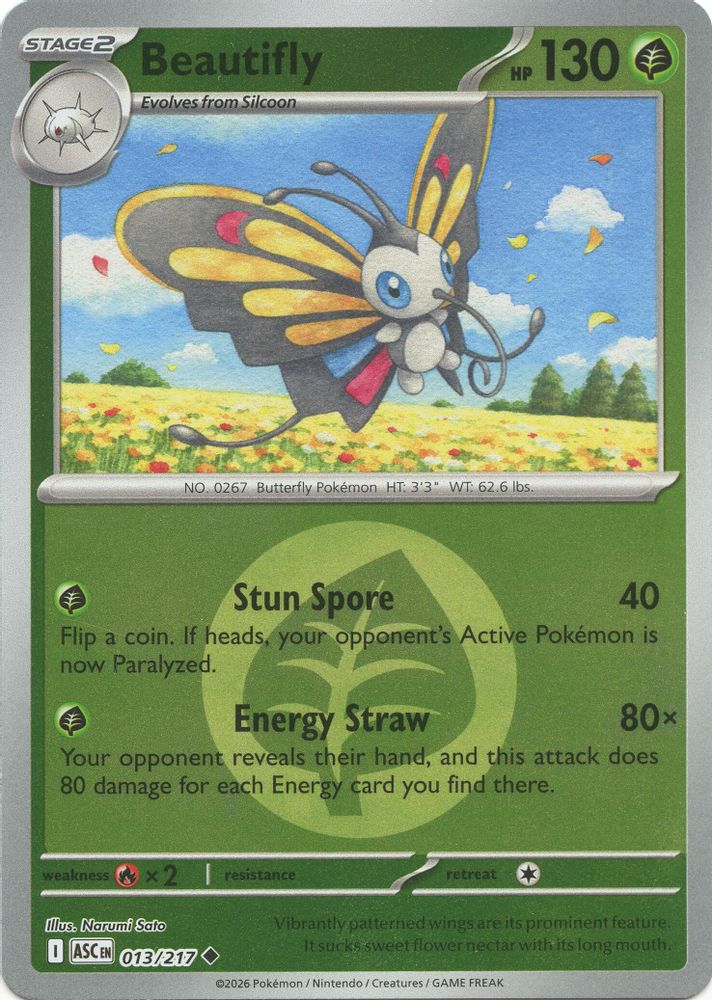 Beautifly (Energy Symbol Pattern) 013/217 - Reverse Holofoil ME Ascended Heroes - Uncommon