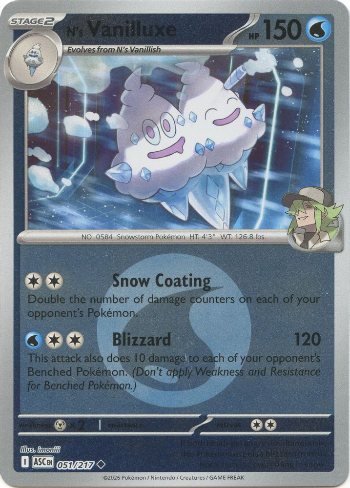 N's Vanilluxe (Energy Symbol Pattern) 051 - Reverse Holofoil ME Ascended Heroes - Uncommon