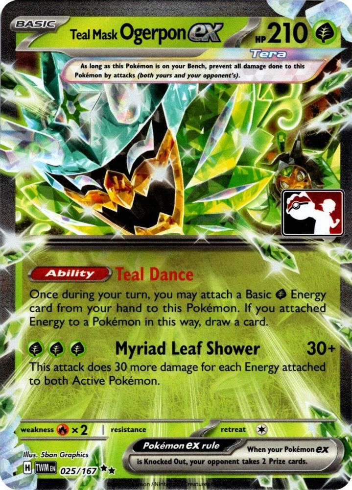 Teal Mask Ogerpon ex (Prize Pack Series 7) 025/167 - Holofoil Prize Pack Series Cards - Double Rare