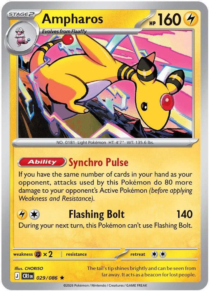 Ampharos 029/086 - Holofoil ME04 Chaos Rising - Rare