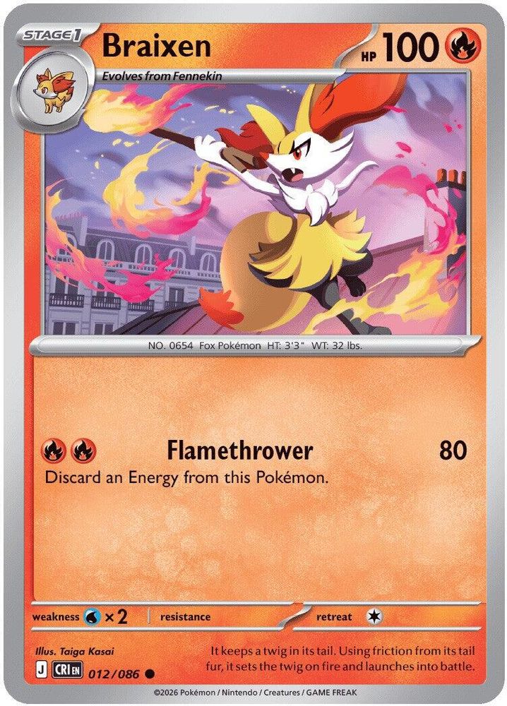 Braixen 012 - Reverse Holofoil ME04 Chaos Rising - Common