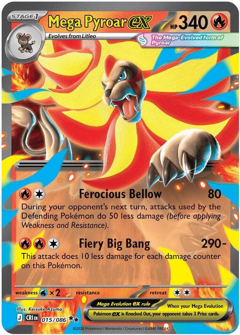 Mega Pyroar ex 015/086 - Holofoil ME04 Chaos Rising - Double Rare
