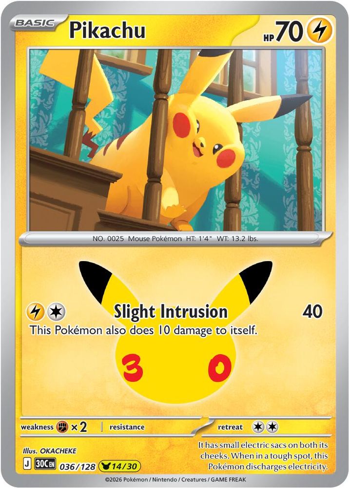 Pikachu 036/128 - Holofoil ME 30th Celebration - None