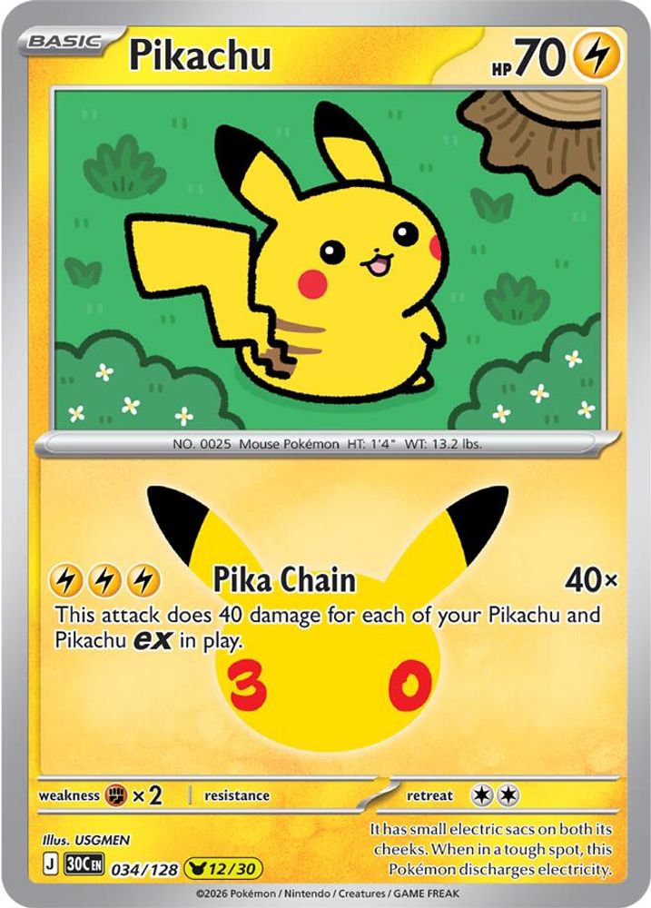 Pikachu 034/128 - Holofoil ME 30th Celebration - None