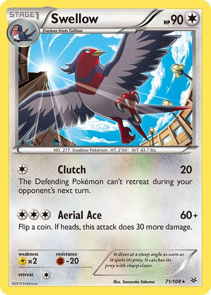 Swellow (71) - Reverse Holofoil XY Roaring Skies - Rare