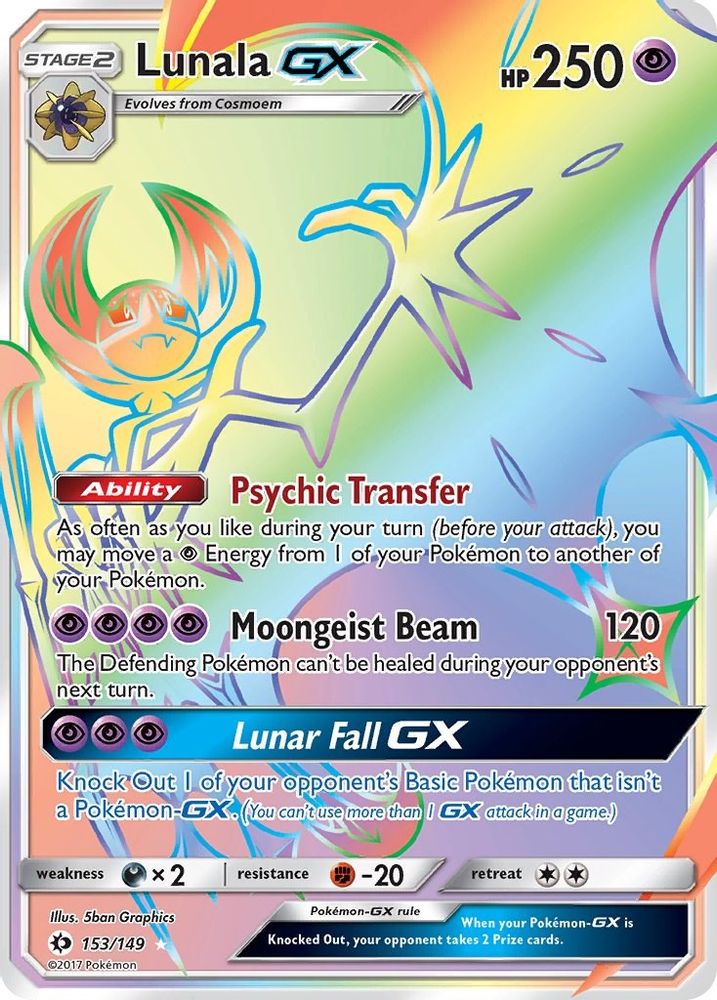 Lunala GX (Secret)  - Holofoil SM Base Set - Secret Rare