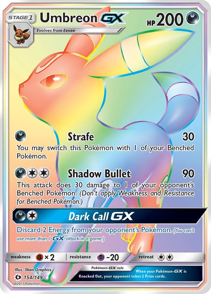 Umbreon GX (Secret) 154  - Holofoil SM Base Set - Secret Rare