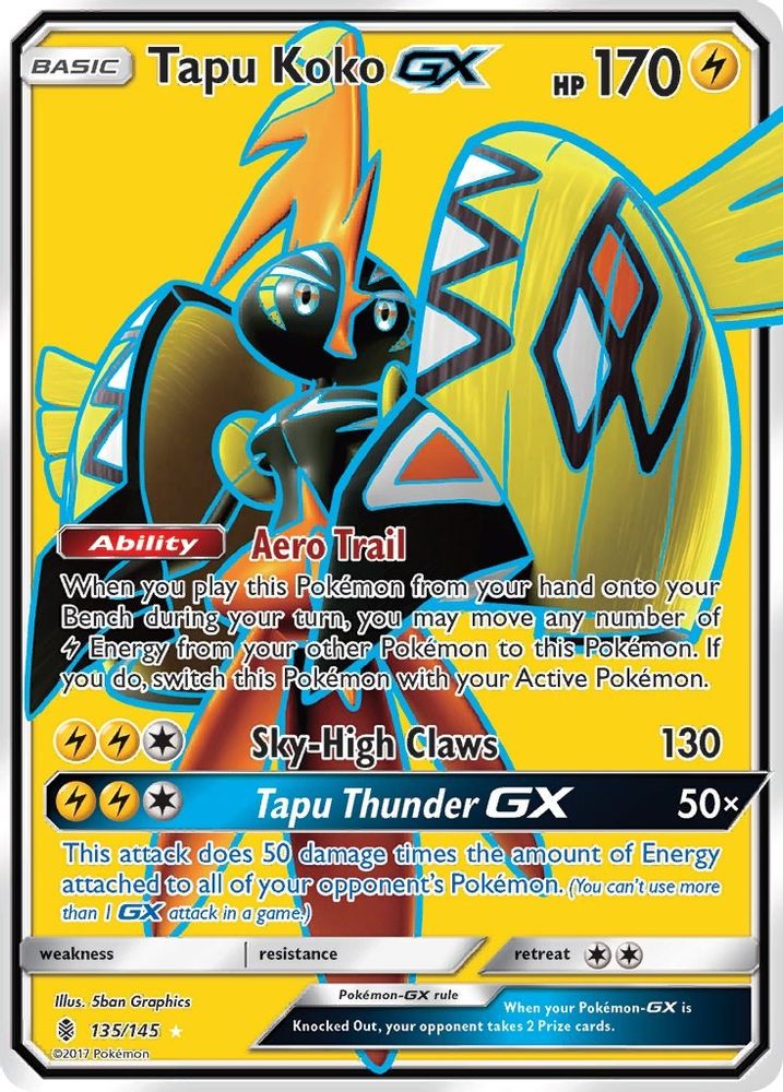 Tapu Koko GX (Full Art)/145  - Holofoil SM  Guardians Rising - Ultra Rare