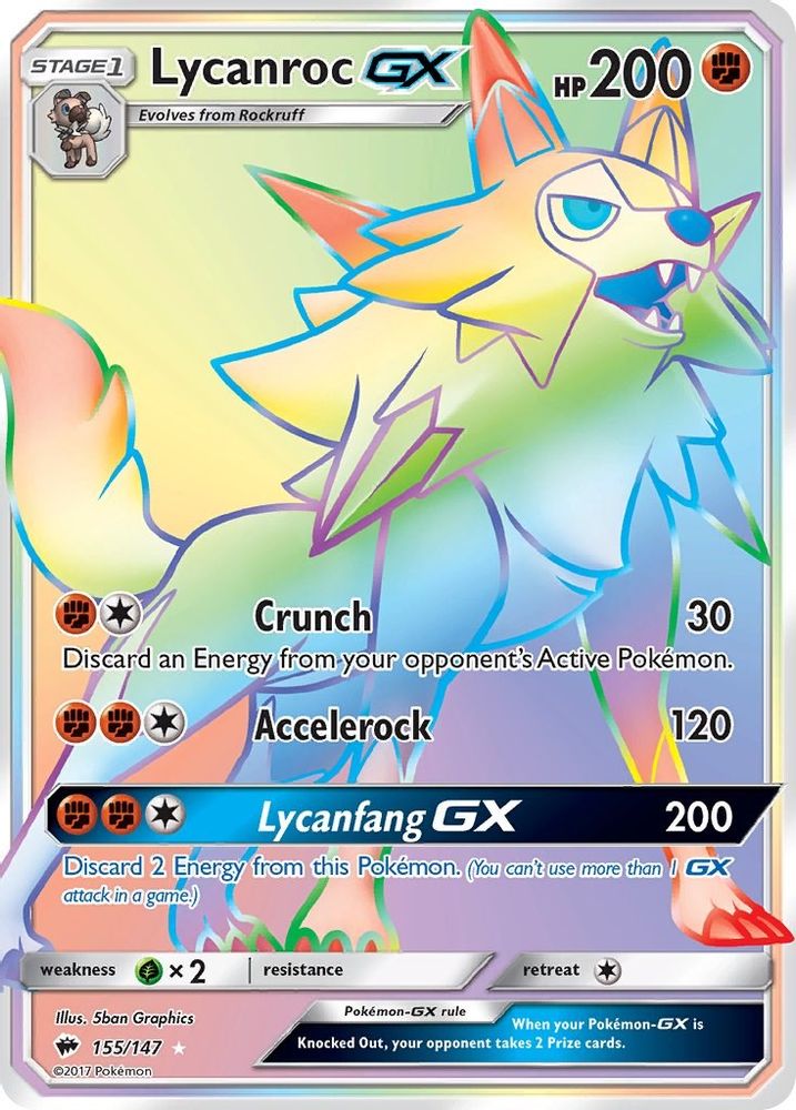 Lycanroc GX (Secret)  - Holofoil SM  Burning Shadows - Secret Rare