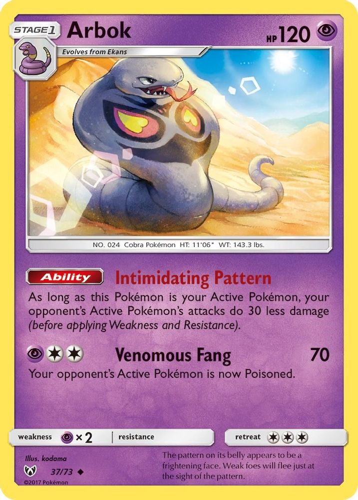 Arbok 037  - Reverse Holofoil Shining Legends - Uncommon