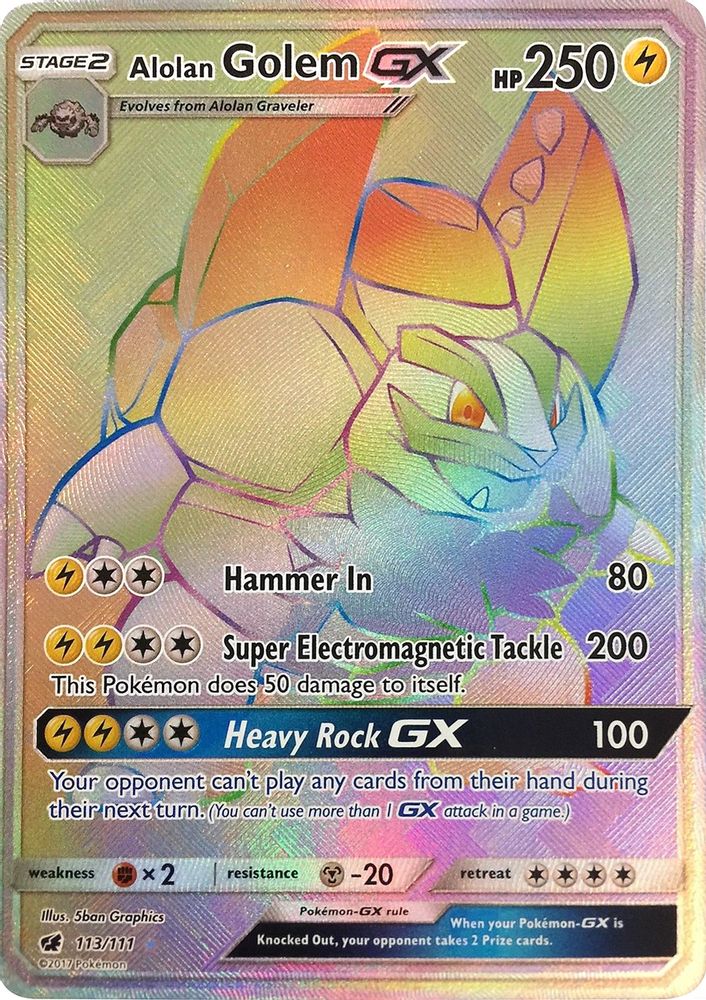 Alolan Golem GX (Secret)  - Holofoil SM  Crimson Invasion - Secret Rare