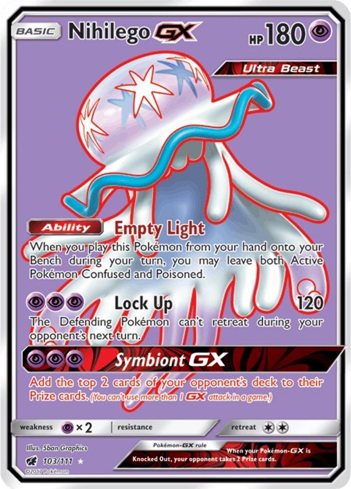 Nihilego GX (Full Art) 103/111  - Holofoil SM  Crimson Invasion - Ultra Rare