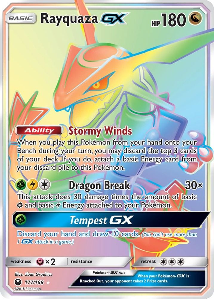 Rayquaza GX (Secret)  - Holofoil SM  Celestial Storm - Secret Rare