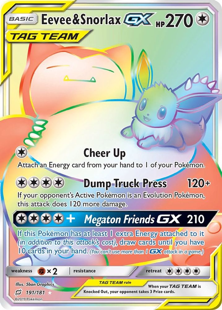 Eevee & Snorlax GX (Secret)  - Holofoil SM  Team Up - Secret Rare