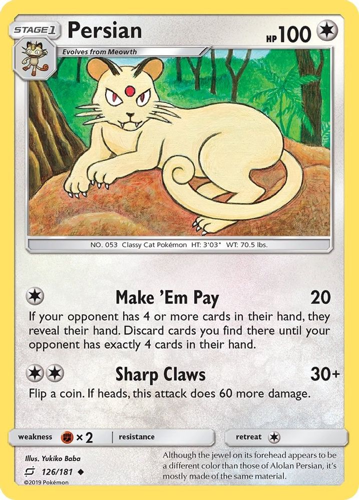 Persian 126  - Reverse Holofoil SM  Team Up - Uncommon