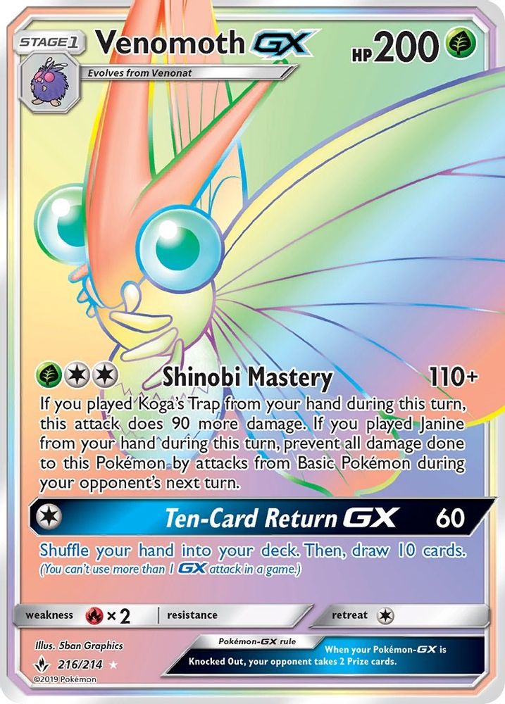 Venomoth GX (Secret)  - Holofoil SM  Unbroken Bonds - Secret Rare
