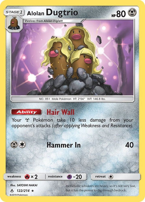 Alolan Dugtrio 122  - Reverse Holofoil SM  Unbroken Bonds - Rare
