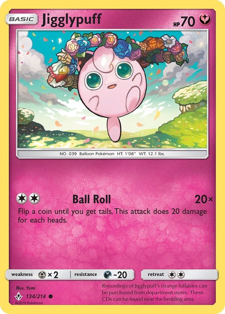 Jigglypuff 134  - Reverse Holofoil SM  Unbroken Bonds - Common