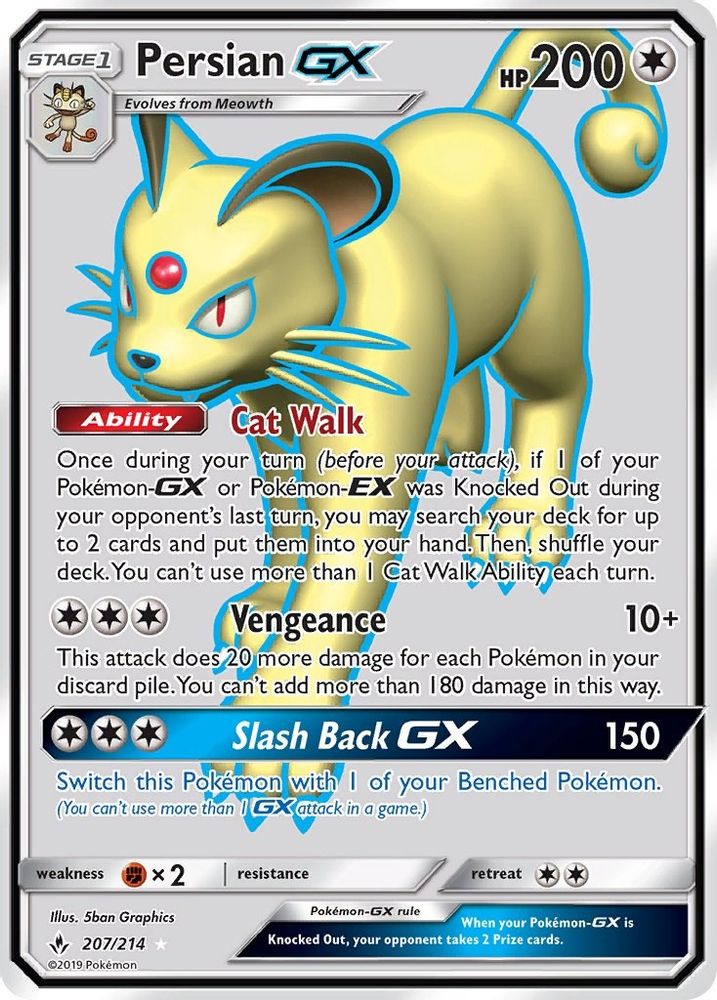 Persian GX (Full Art) 207/214  - Holofoil SM  Unbroken Bonds - Ultra Rare