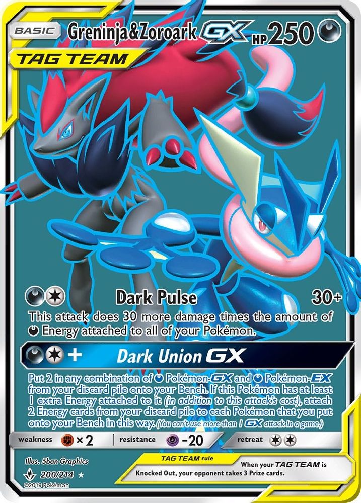Greninja & Zoroark GX (200) (Full Art)  - Holofoil SM  Unbroken Bonds - Ultra Rare