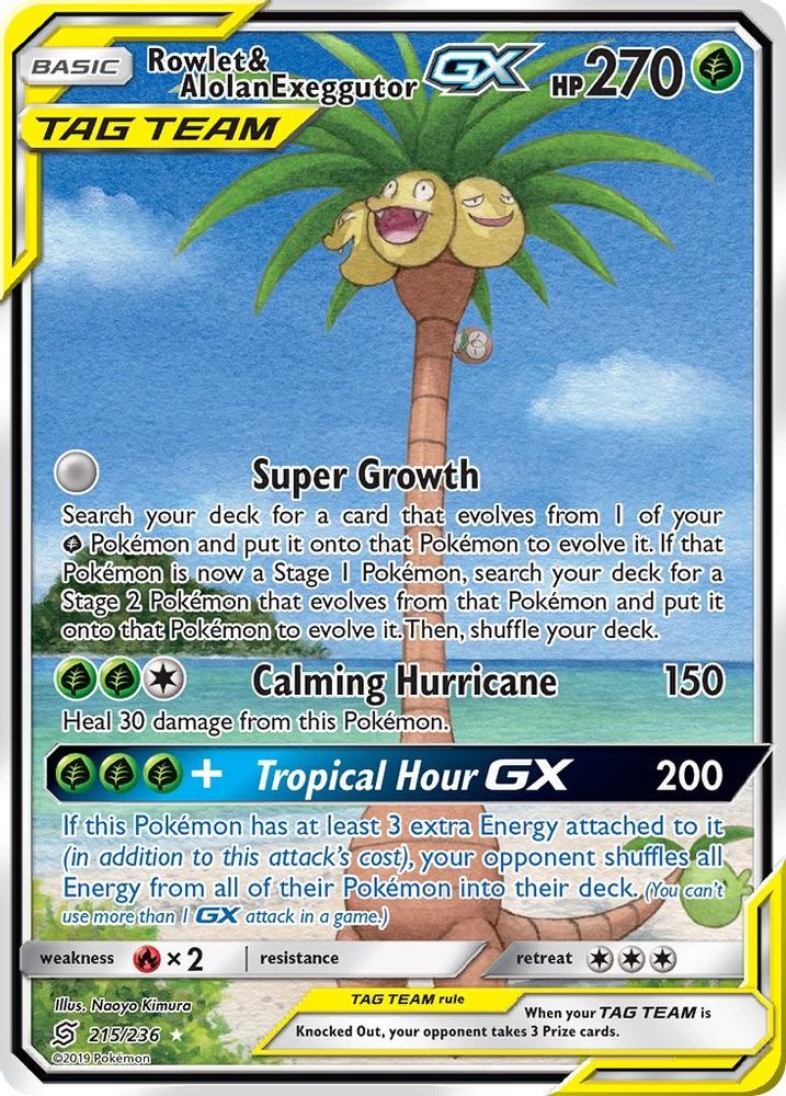 Rowlet & Alolan Exeggutor GX (Alternate Full Art)  - Holofoil SM  Unified Minds - Ultra Rare